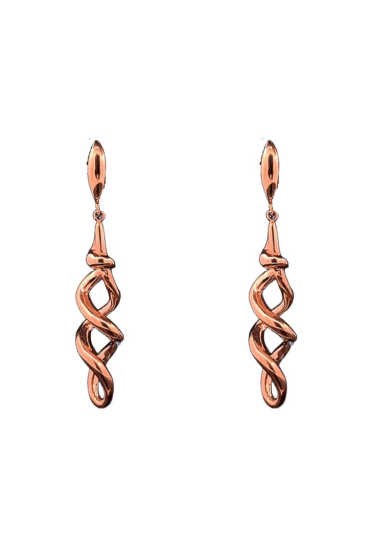 18kt Rose Gold Finish Twisted Helix Drop Earrings by Zewar By Valchandson jewellers at Pernia's Pop Up Shop