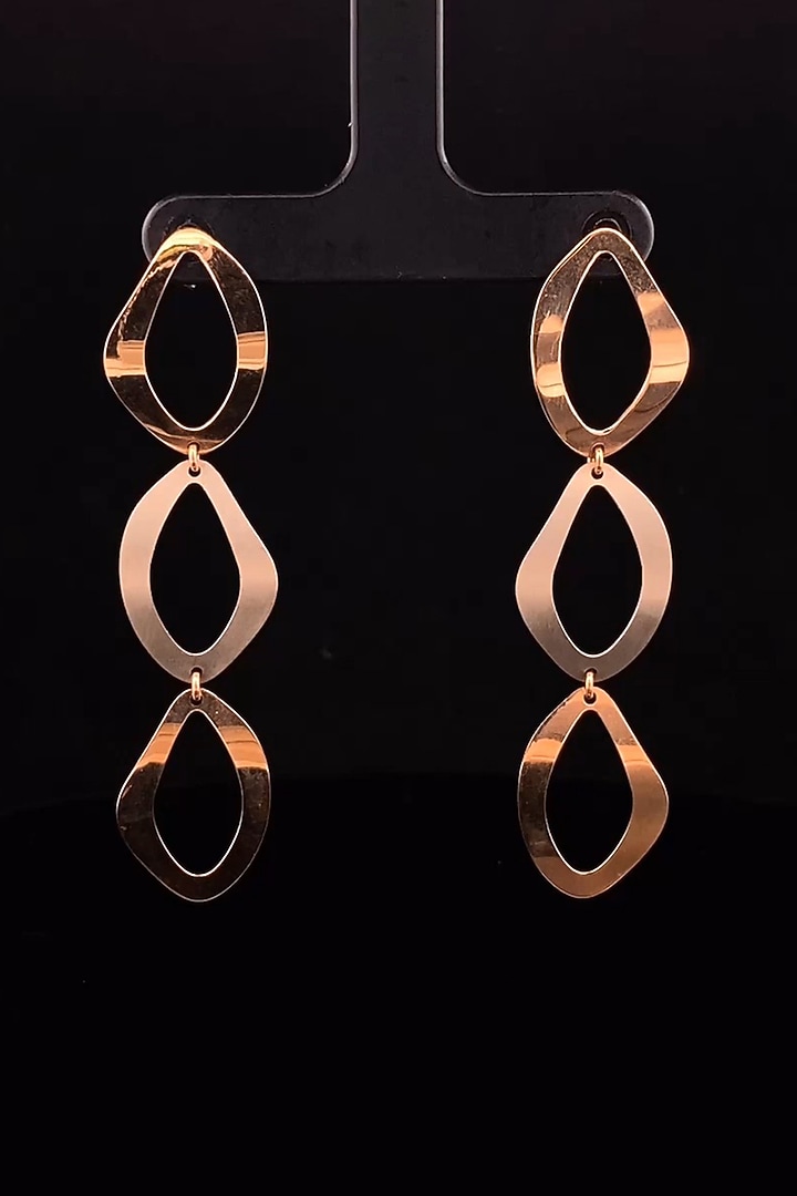 18kt Two Tone Finish Marquise-Shape Link Drop Earrings by Zewar By Valchandson jewellers at Pernia's Pop Up Shop
