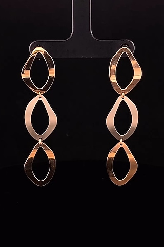 18kt Two Tone Finish Marquise-Shape Link Drop Earrings by Zewar By Valchandson jewellers