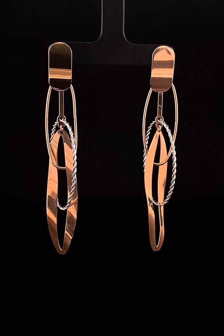 18kt Two Tone Finish Oval Twisted Rope Drop Earrings by Zewar By Valchandson jewellers at Pernia's Pop Up Shop
