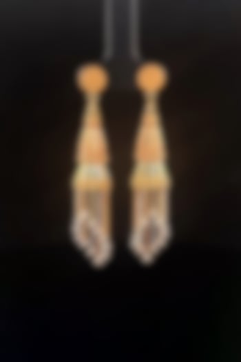 18kt Two Tone Finish Diamond Chain Tassel Cone-Shaped Earrings by Zewar By Valchandson jewellers at Pernia's Pop Up Shop
