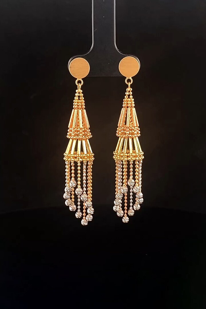 18kt Two Tone Finish Diamond Chain Tassel Cone-Shaped Earrings by Zewar By Valchandson jewellers at Pernia's Pop Up Shop