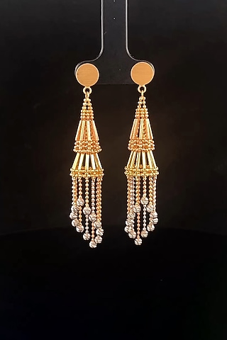 18kt Two Tone Finish Diamond Chain Tassel Cone-Shaped Earrings by Zewar By Valchandson jewellers