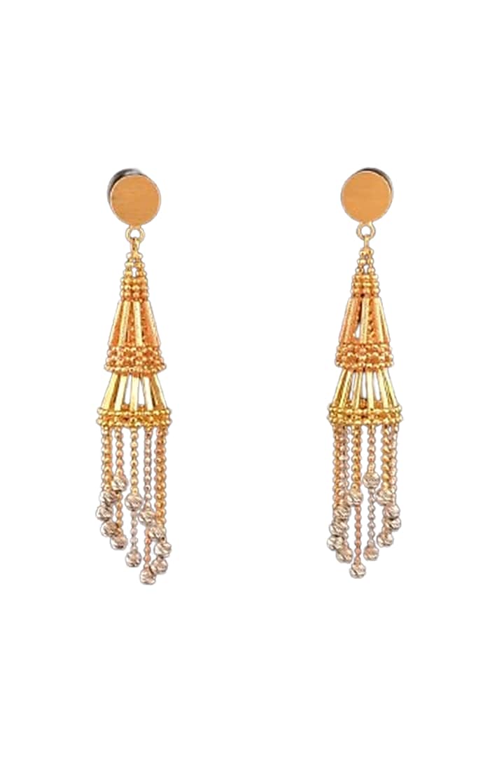 18kt Two Tone Finish Diamond Chain Tassel Cone-Shaped Earrings by Zewar By Valchandson jewellers at Pernia's Pop Up Shop
