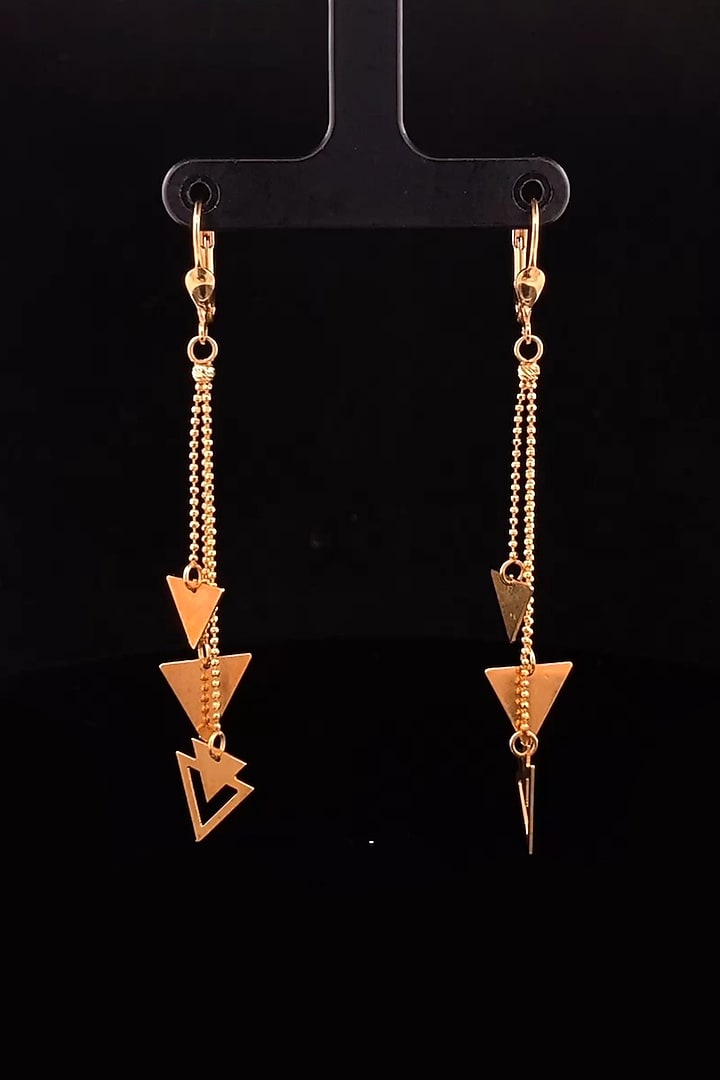 18kt Rose Gold Triangle Charm Drop Earrings by Zewar By Valchandson jewellers at Pernia's Pop Up Shop
