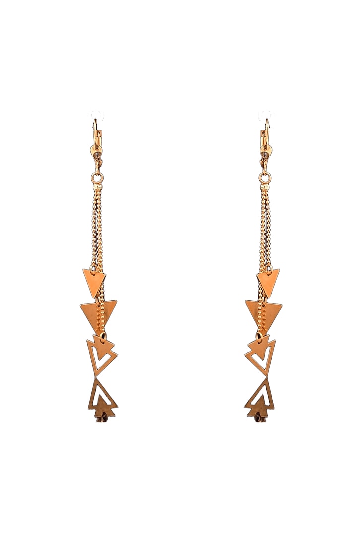 18kt Rose Gold Triangle Charm Drop Earrings by Zewar By Valchandson jewellers at Pernia's Pop Up Shop