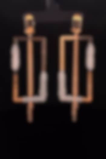 18kt Two Tone Finish Rectangular Drop Earrings by Zewar By Valchandson jewellers at Pernia's Pop Up Shop
