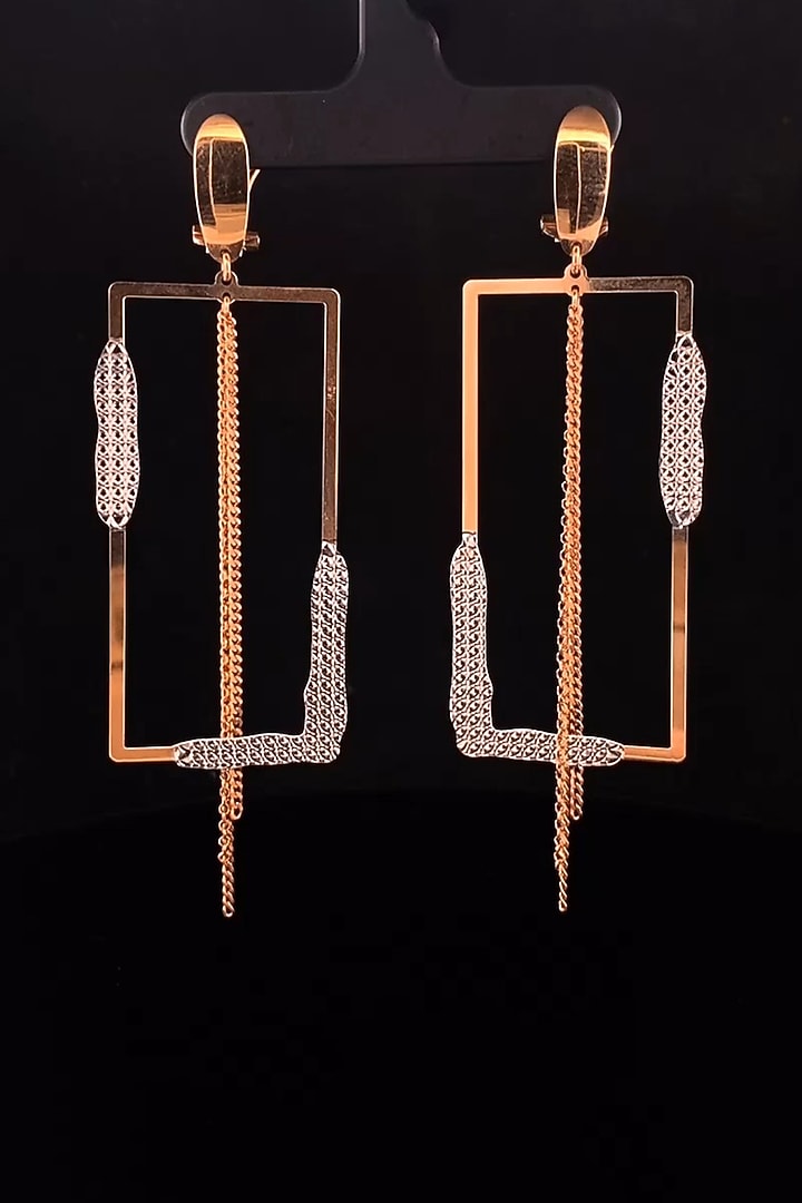 18kt Two Tone Finish Rectangular Drop Earrings by Zewar By Valchandson jewellers at Pernia's Pop Up Shop