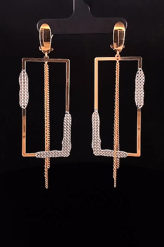 18kt Two Tone Finish Rectangular Drop Earrings by Zewar By Valchandson jewellers