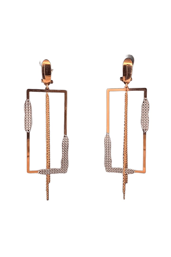 18kt Two Tone Finish Rectangular Drop Earrings by Zewar By Valchandson jewellers at Pernia's Pop Up Shop
