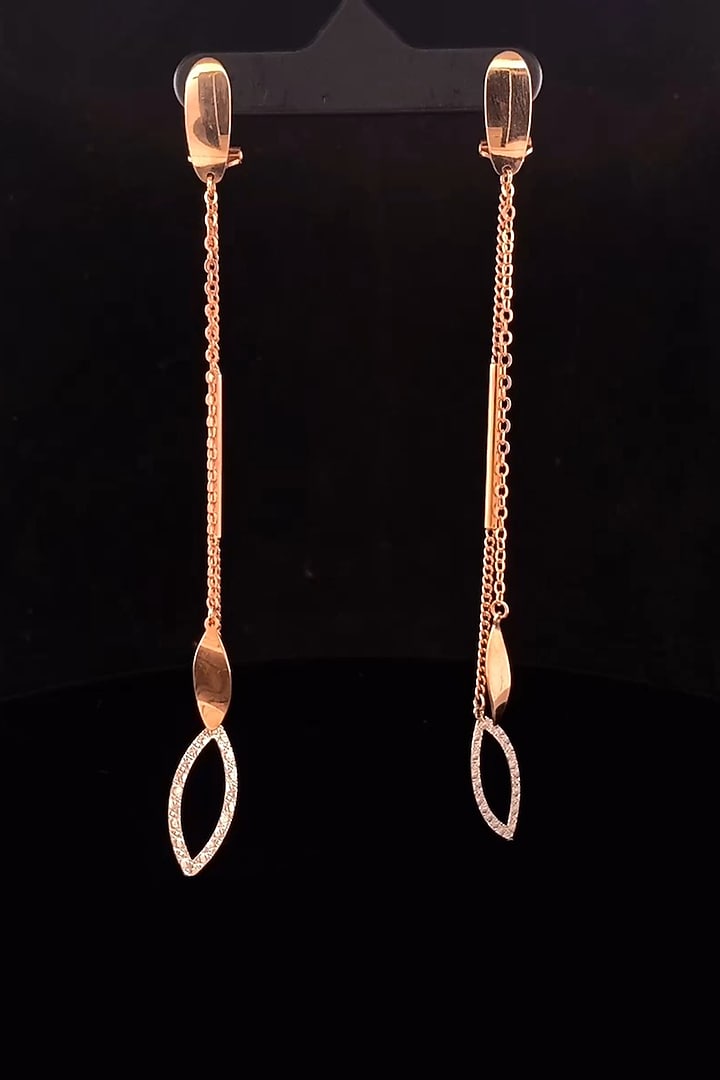 18kt Two Tone Finish Marquise Drop Slender Chain Earrings by Zewar By Valchandson jewellers at Pernia's Pop Up Shop