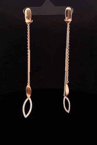 18kt Two Tone Finish Marquise Drop Slender Chain Earrings by Zewar By Valchandson jewellers