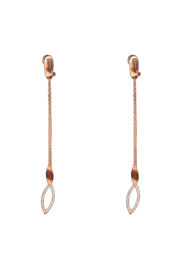 18kt Two Tone Finish Marquise Drop Slender Chain Earrings by Zewar By Valchandson jewellers at Pernia's Pop Up Shop