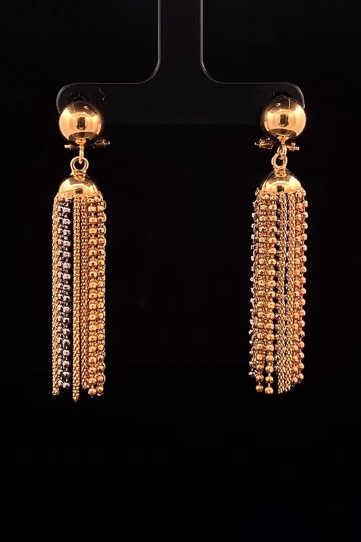 18kt Two Tone Finish Beaded Chain Tassel Drop Earrings by Zewar By Valchandson jewellers at Pernia's Pop Up Shop