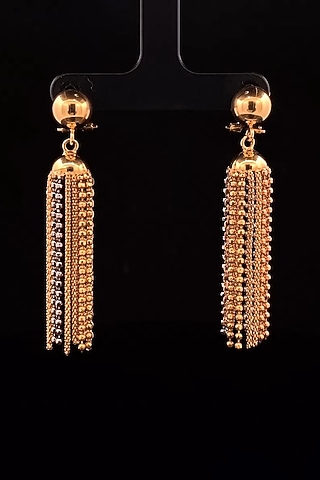 18kt Two Tone Finish Beaded Chain Tassel Drop Earrings by Zewar By Valchandson jewellers