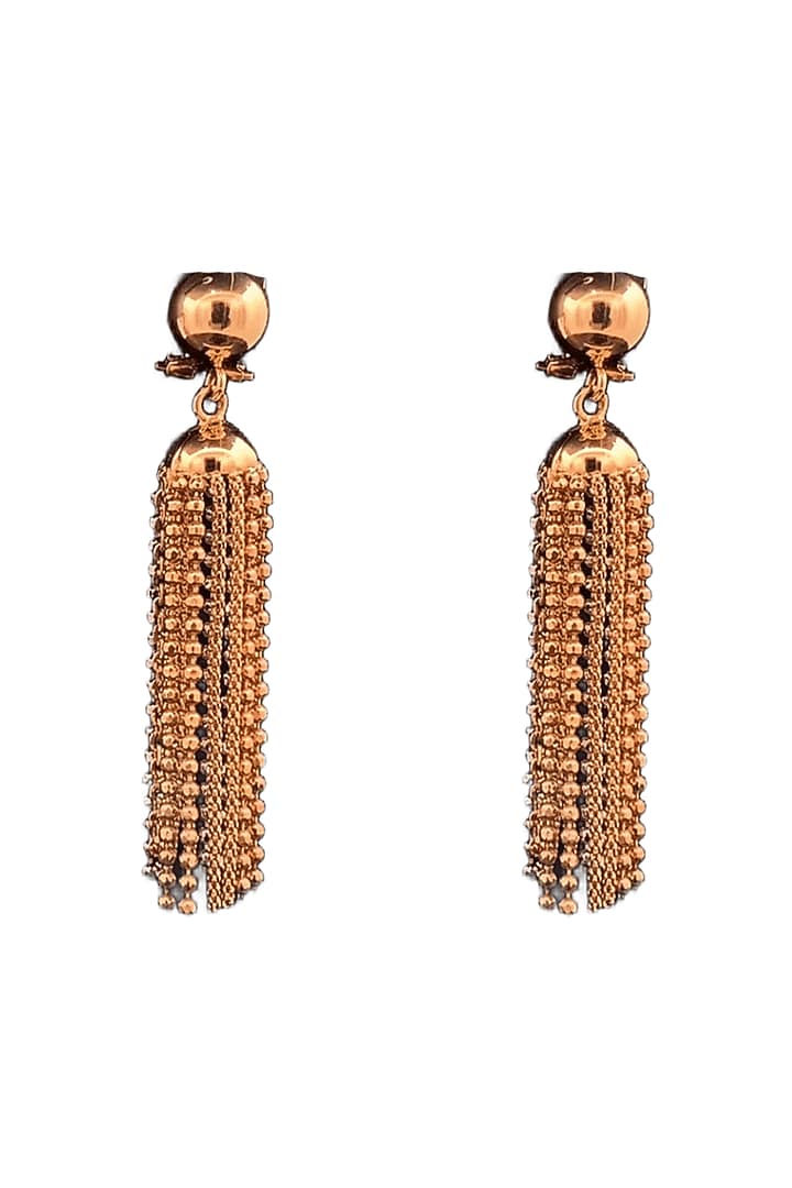 18kt Two Tone Finish Beaded Chain Tassel Drop Earrings by Zewar By Valchandson jewellers at Pernia's Pop Up Shop