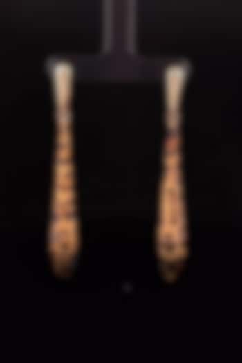18kt Two Tone Finish Teardrop Textured Elongated Earrings by Zewar By Valchandson jewellers at Pernia's Pop Up Shop