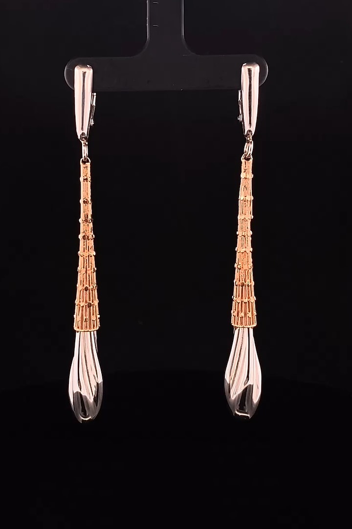 18kt Two Tone Finish Slim Elongated Cone Drop Earrings by Zewar By Valchandson jewellers at Pernia's Pop Up Shop