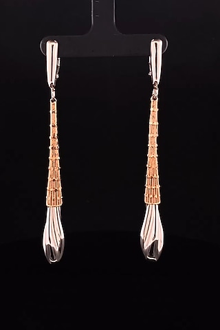 18kt Two Tone Finish Slim Elongated Cone Drop Earrings by Zewar By Valchandson jewellers
