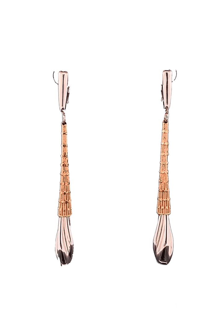 18kt Two Tone Finish Slim Elongated Cone Drop Earrings by Zewar By Valchandson jewellers at Pernia's Pop Up Shop