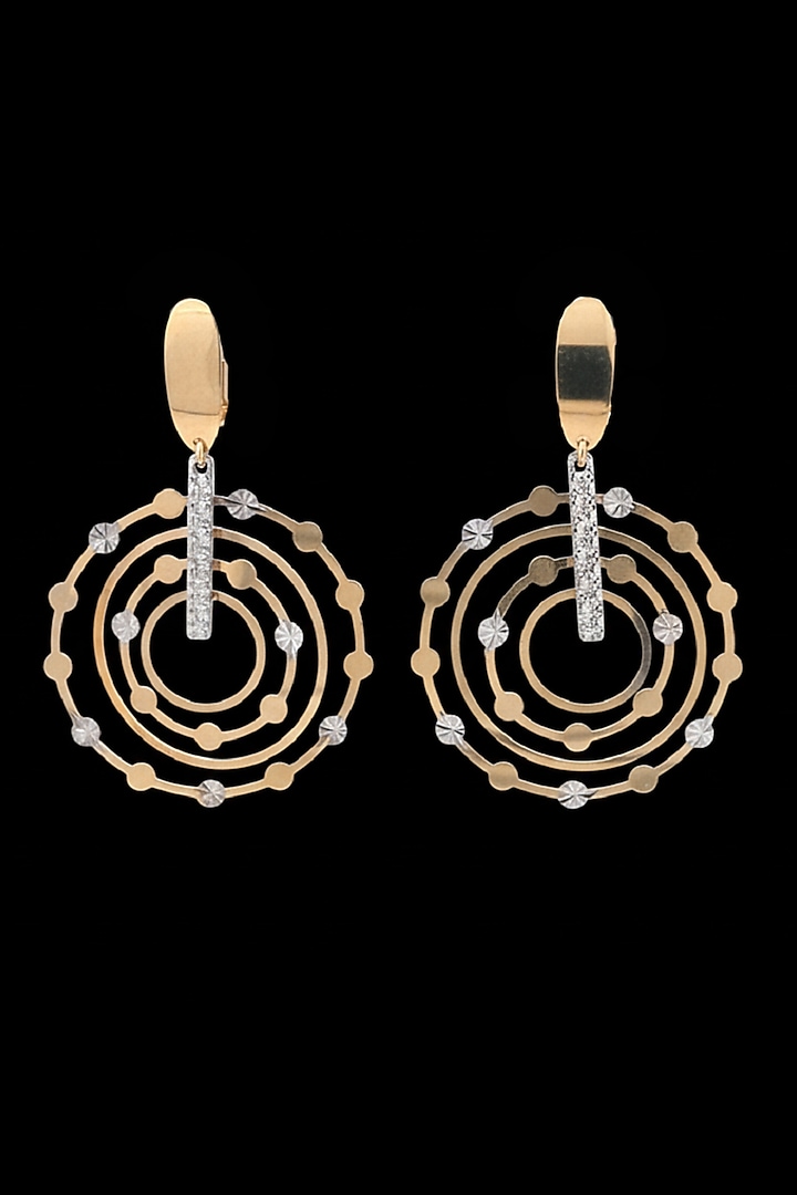 18kt Two Tone Finish Concentric Circle Drop Earrings by Zewar By Valchandson jewellers at Pernia's Pop Up Shop