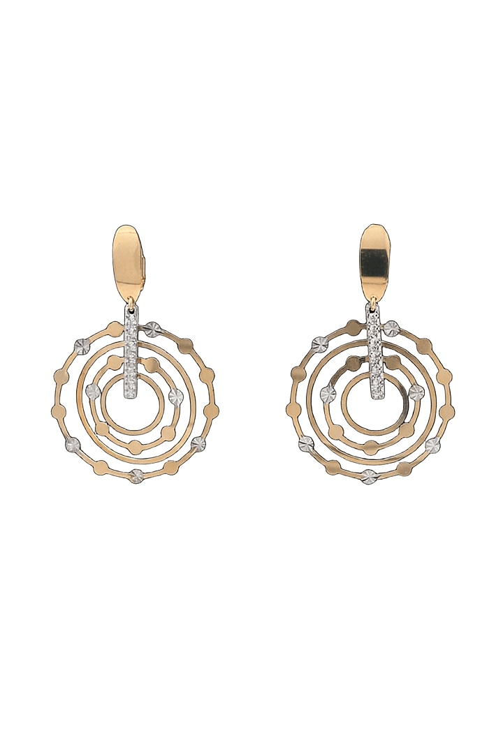 18kt Two Tone Finish Concentric Circle Drop Earrings by Zewar By Valchandson jewellers at Pernia's Pop Up Shop
