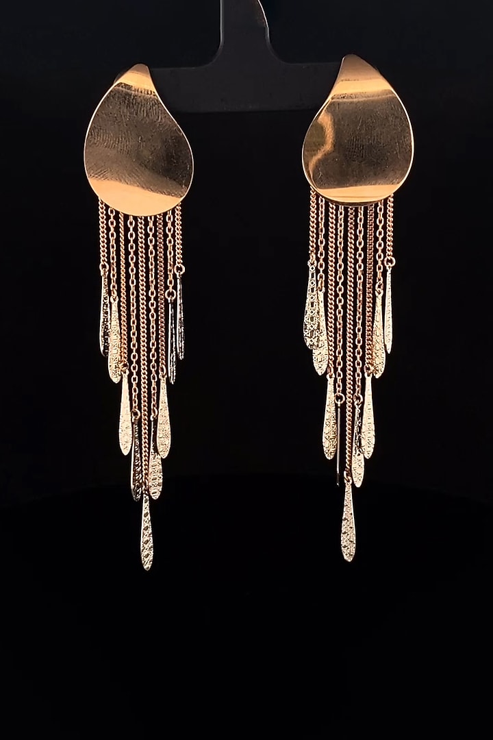 18kt Two Tone Finish Chain Tassel Feather Drop Earrings by Zewar By Valchandson jewellers at Pernia's Pop Up Shop
