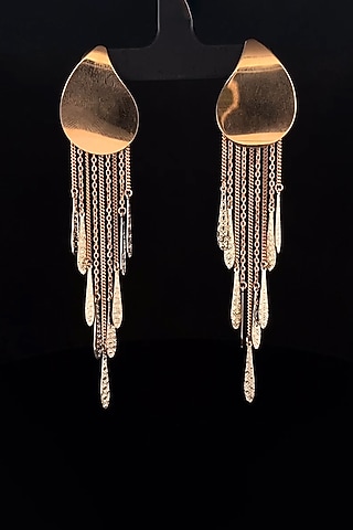 18kt Two Tone Finish Chain Tassel Feather Drop Earrings by Zewar By Valchandson jewellers