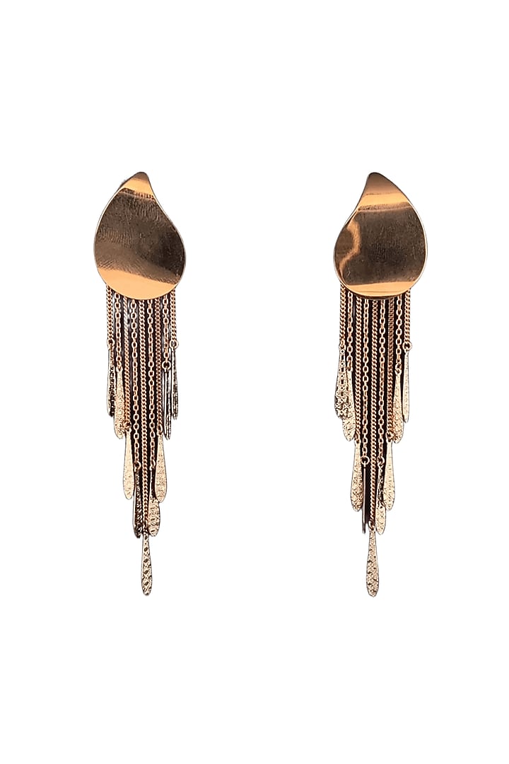 18kt Two Tone Finish Chain Tassel Feather Drop Earrings by Zewar By Valchandson jewellers at Pernia's Pop Up Shop