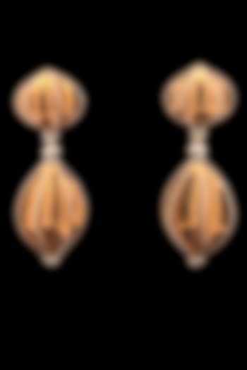 18kt Rose Gold Finish Textured Oval Beaded Drop Earrings by Zewar By Valchandson jewellers at Pernia's Pop Up Shop