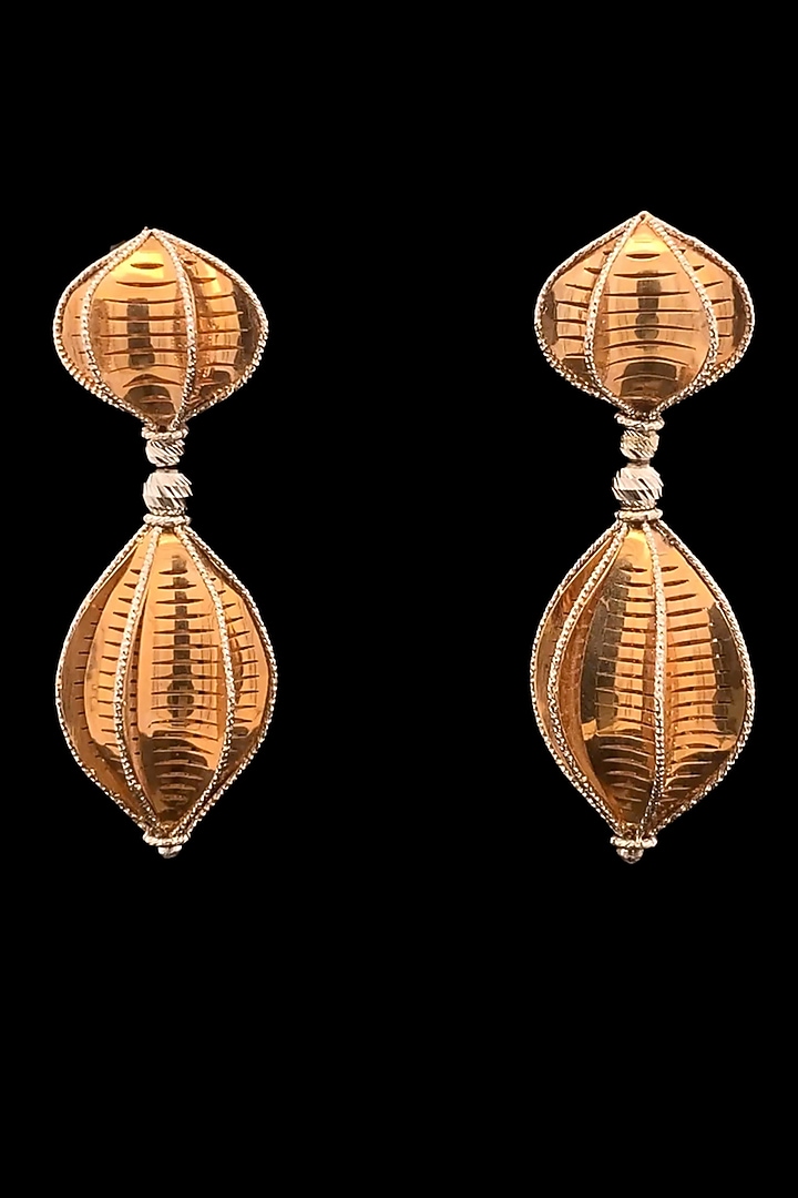 18kt Rose Gold Finish Textured Oval Beaded Drop Earrings by Zewar By Valchandson jewellers at Pernia's Pop Up Shop