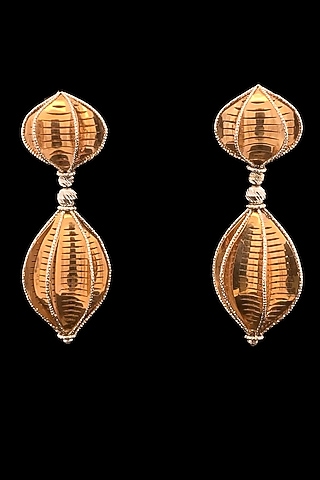 18kt Rose Gold Finish Textured Oval Beaded Drop Earrings by Zewar By Valchandson jewellers