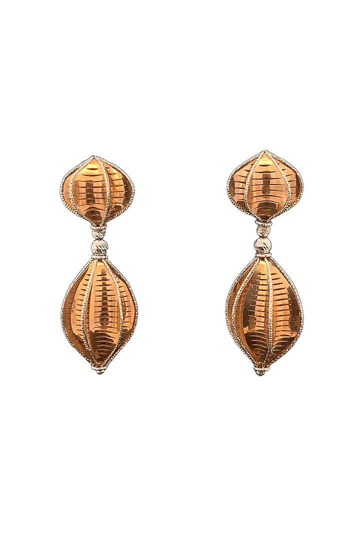 18kt Rose Gold Finish Textured Oval Beaded Drop Earrings by Zewar By Valchandson jewellers at Pernia's Pop Up Shop