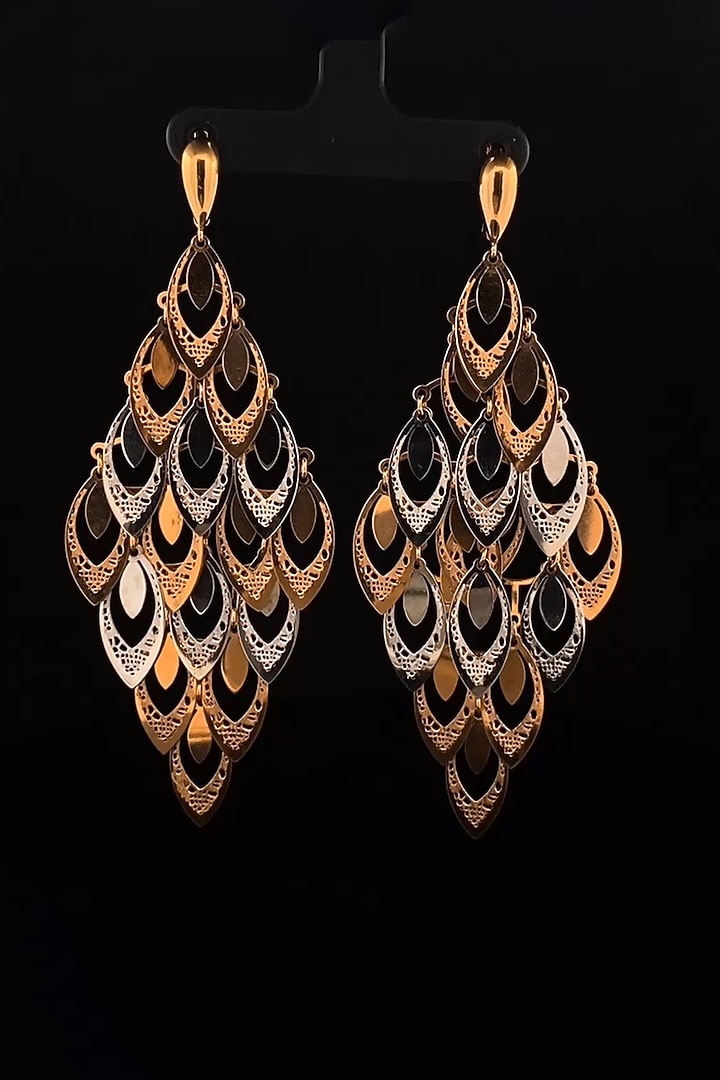 18kt Two Tone Finish Diamond-Shape Chandelier Earrings by Zewar By Valchandson jewellers at Pernia's Pop Up Shop