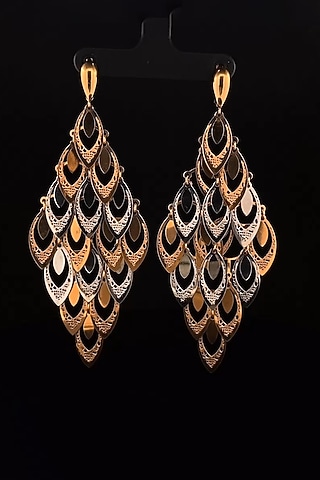 18kt Two Tone Finish Diamond-Shape Chandelier Earrings by Zewar By Valchandson jewellers