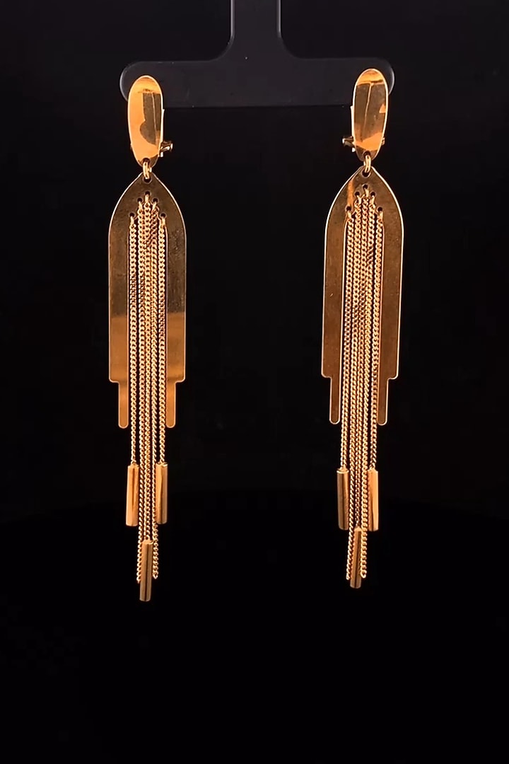 18kt Two Tone Finish Arch-Frame Chain Tassel Drop Earrings by Zewar By Valchandson jewellers at Pernia's Pop Up Shop