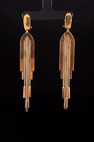 18kt Two Tone Finish Arch-Frame Chain Tassel Drop Earrings by Zewar By Valchandson jewellers