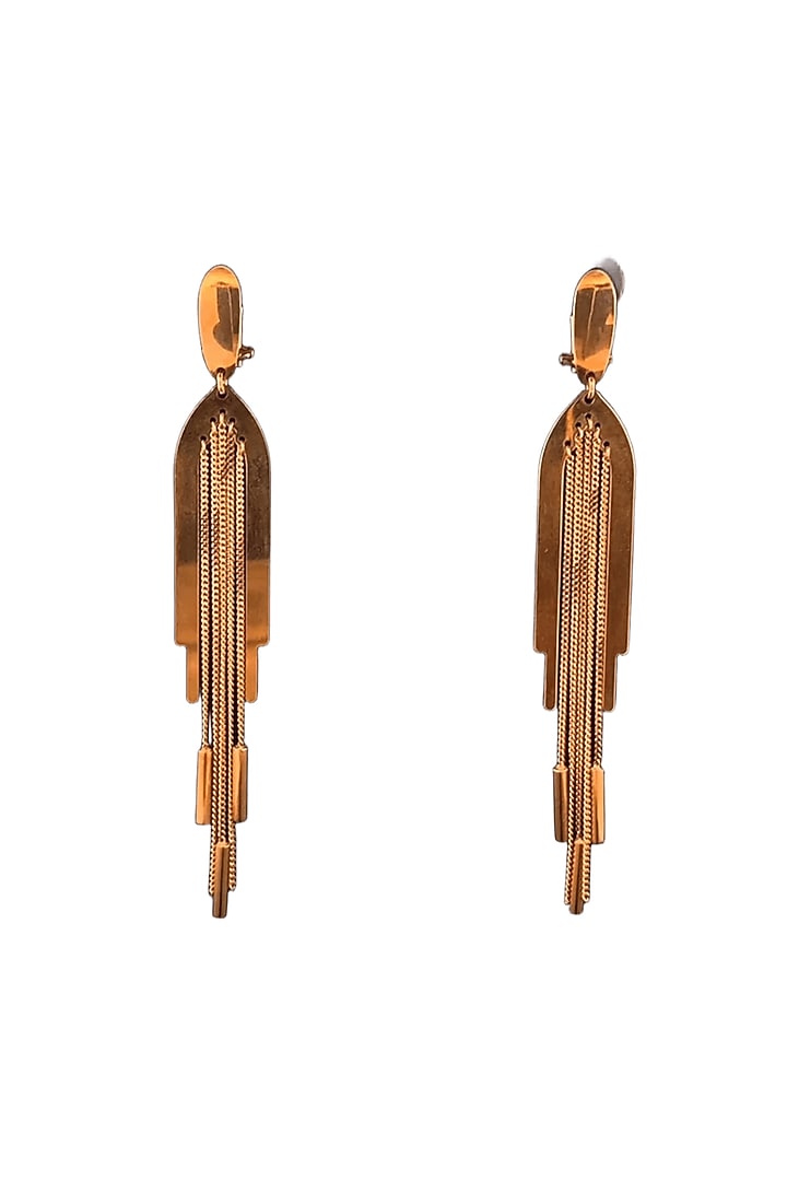 18kt Two Tone Finish Arch-Frame Chain Tassel Drop Earrings by Zewar By Valchandson jewellers at Pernia's Pop Up Shop