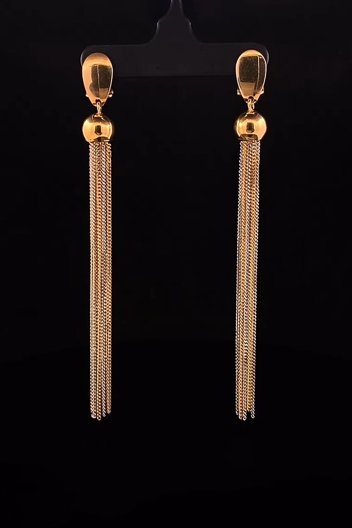 18kt Rose Gold Finish Slim Chain Tassel Drop Earrings by Zewar By Valchandson jewellers at Pernia's Pop Up Shop