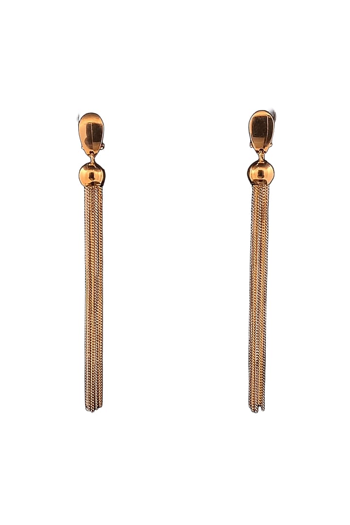 18kt Rose Gold Finish Slim Chain Tassel Drop Earrings by Zewar By Valchandson jewellers at Pernia's Pop Up Shop