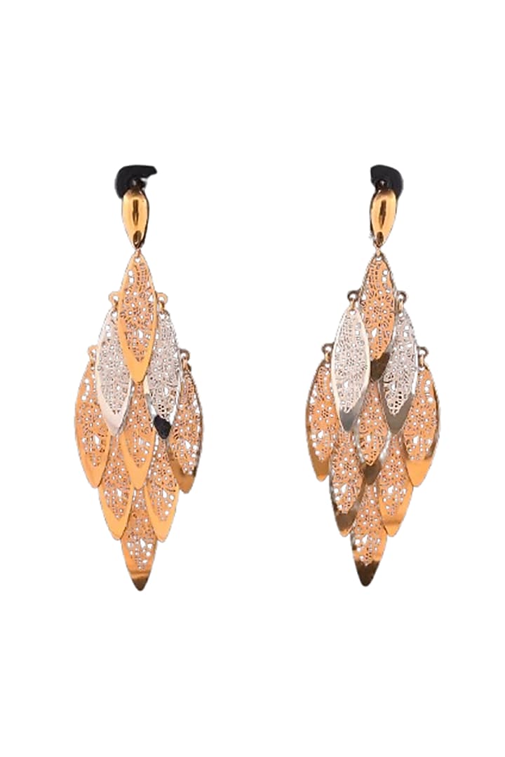 18kt Two Tone Finish Diamond-Shaped Filigree Feather Chandelier Earrings by Zewar By Valchandson jewellers at Pernia's Pop Up Shop