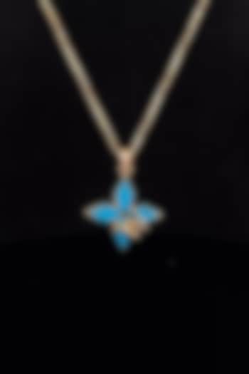 18kt Rose Gold Finish Turquoise Enameled Floral Pendant Necklace by Zewar By Valchandson jewellers at Pernia's Pop Up Shop