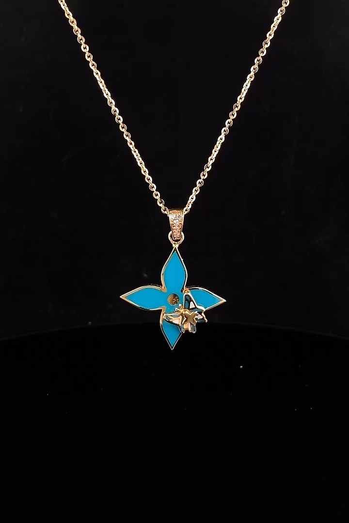 18kt Rose Gold Finish Turquoise Enameled Floral Pendant Necklace by Zewar By Valchandson jewellers at Pernia's Pop Up Shop