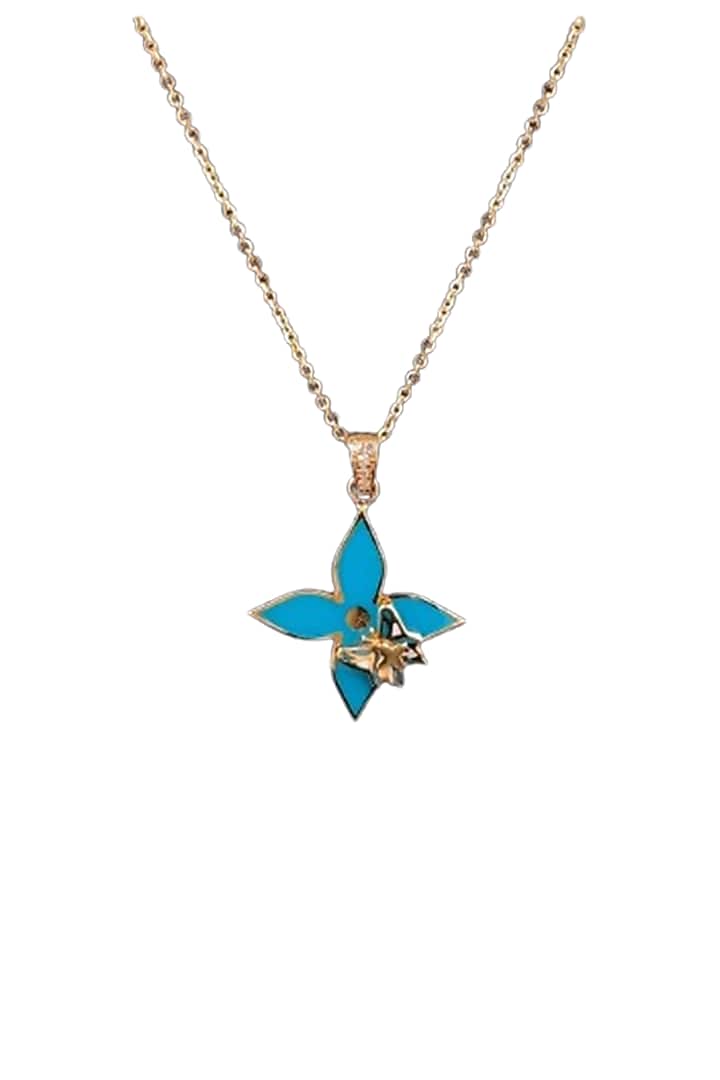 18kt Rose Gold Finish Turquoise Enameled Floral Pendant Necklace by Zewar By Valchandson jewellers at Pernia's Pop Up Shop