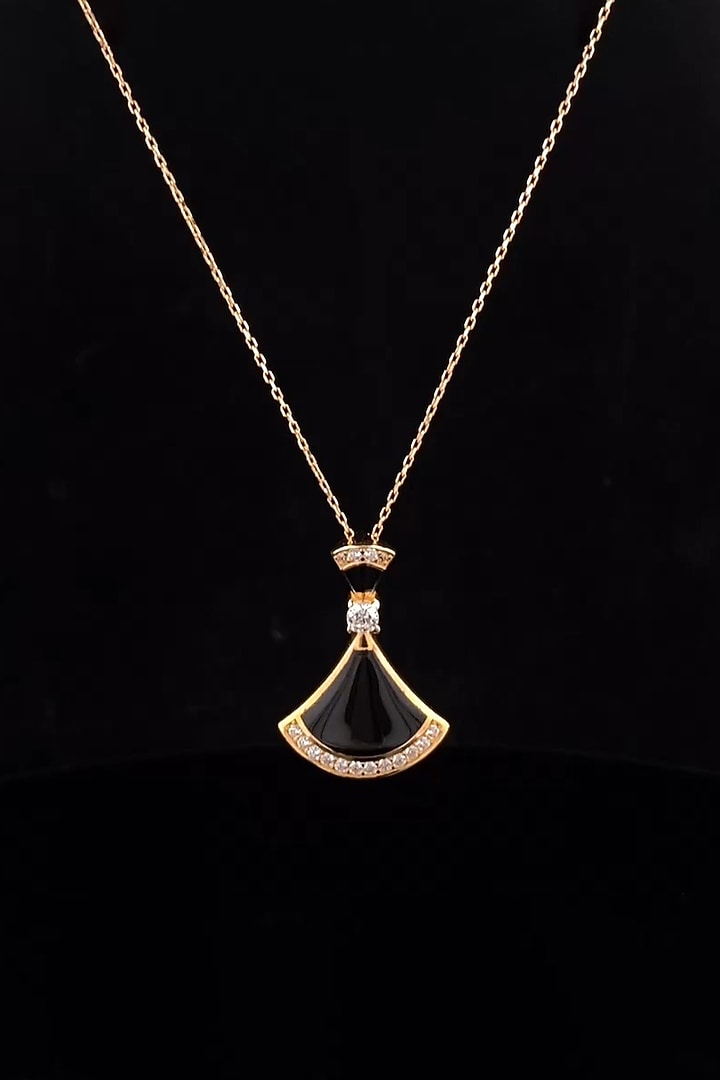 18kt Rose Gold Finish Black Onyx Fan-Shaped Pendant by Zewar By Valchandson jewellers at Pernia's Pop Up Shop
