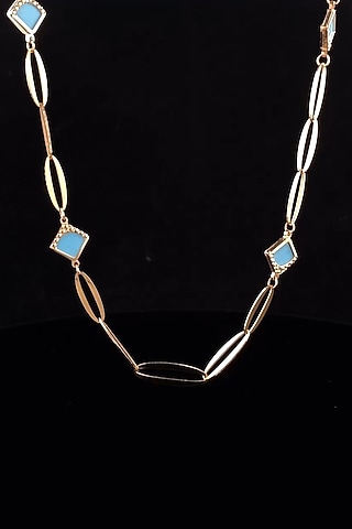 18kt Two Tone Finish Turquoise Diamond-Shape Charm Link Necklace by Zewar By Valchandson jewellers