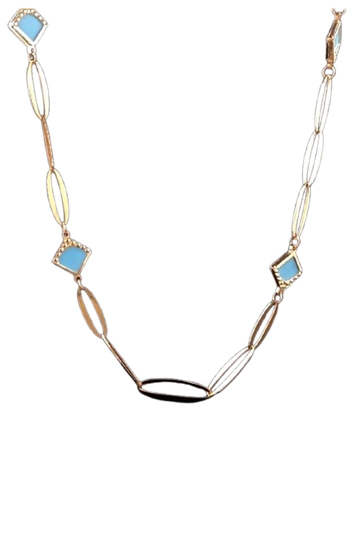 18kt Two Tone Finish Turquoise Diamond-Shape Charm Link Necklace by Zewar By Valchandson jewellers at Pernia's Pop Up Shop