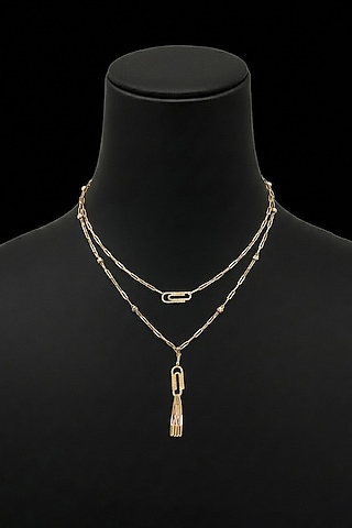 18kt Yellow Gold Finish Paperclip Link Layered Necklace by Zewar By Valchandson jewellers
