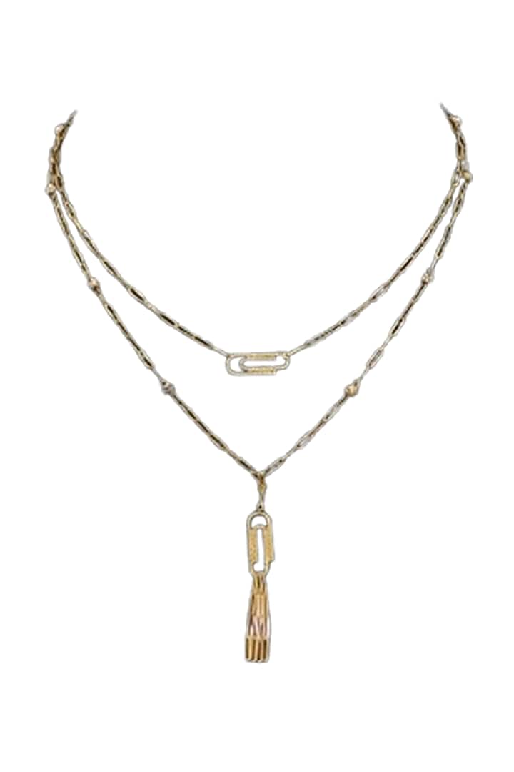 18kt Yellow Gold Finish Paperclip Link Layered Necklace by Zewar By Valchandson jewellers at Pernia's Pop Up Shop