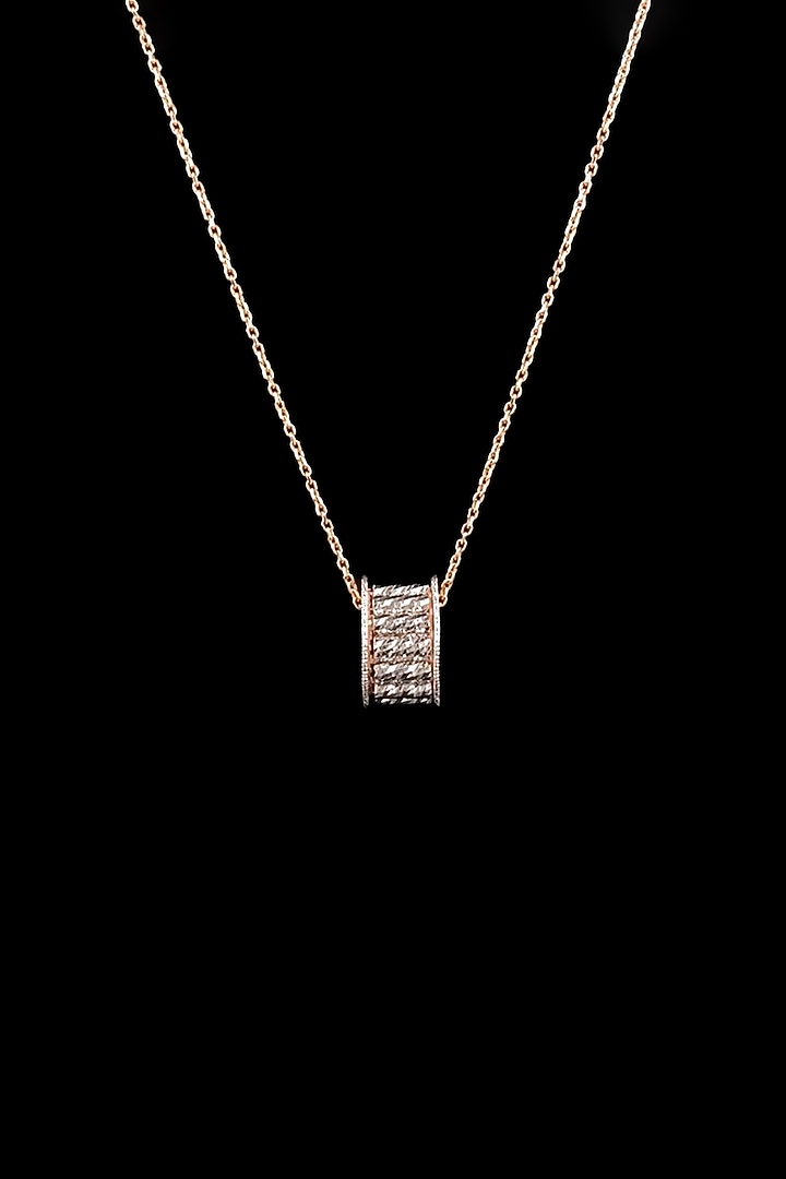 18kt Rose Gold Finish Diamond Pave Barrel Pendant Necklace by Zewar By Valchandson jewellers at Pernia's Pop Up Shop